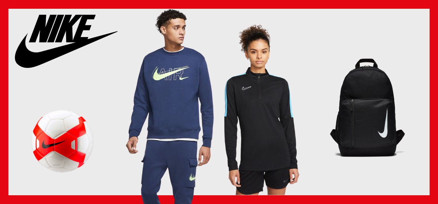 Nike Collage aus Ball Rucksack und Bekleidung