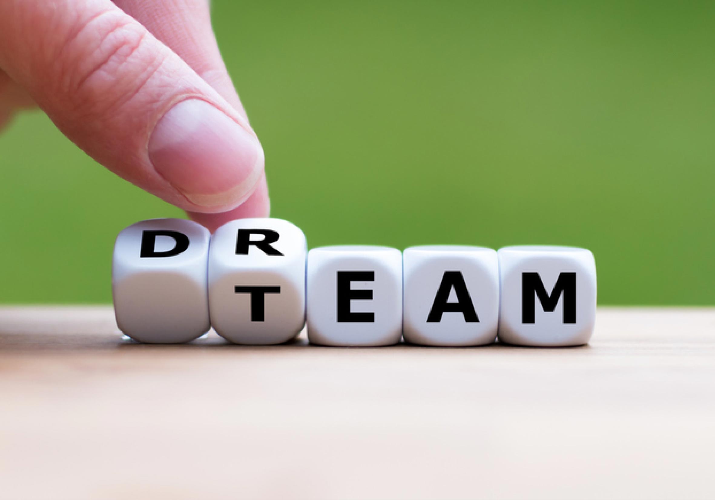 Wuerfel mit Buchstaben Dream Team